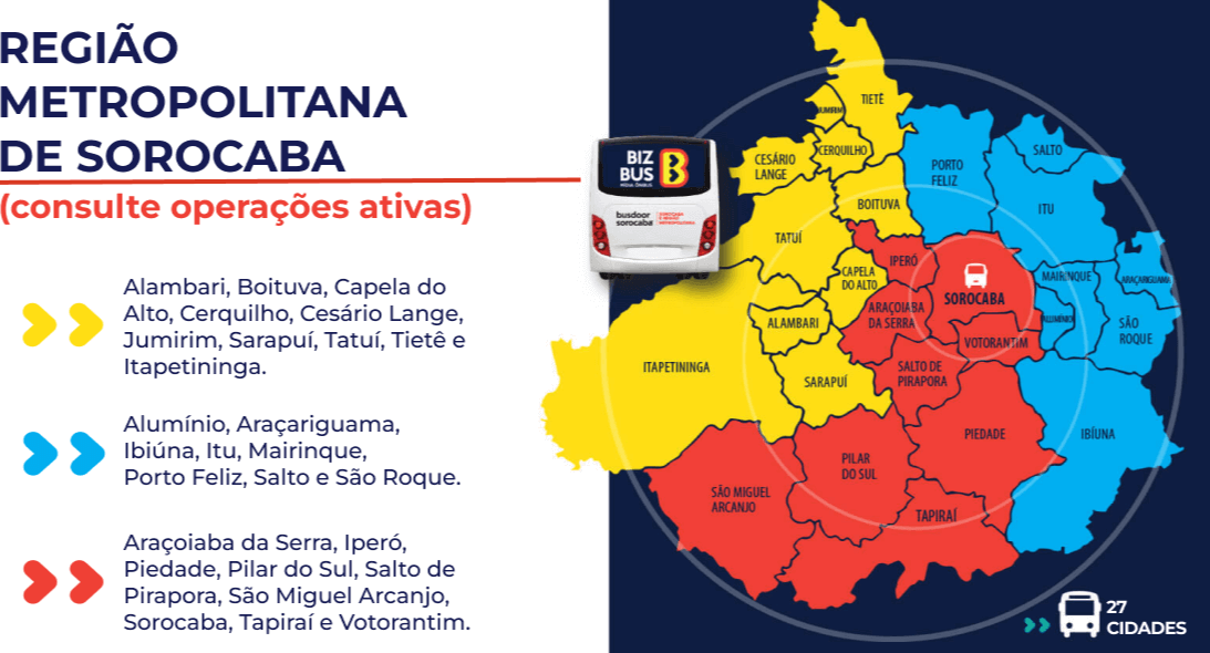 mapa de cobertura da região metropolitana de Sorocaba - 27 cidades